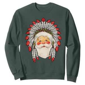 Funny Christmas Native American Indian Santa War Bonnet Sweatshirt TS11 Dark Forest Green Print Your Wear