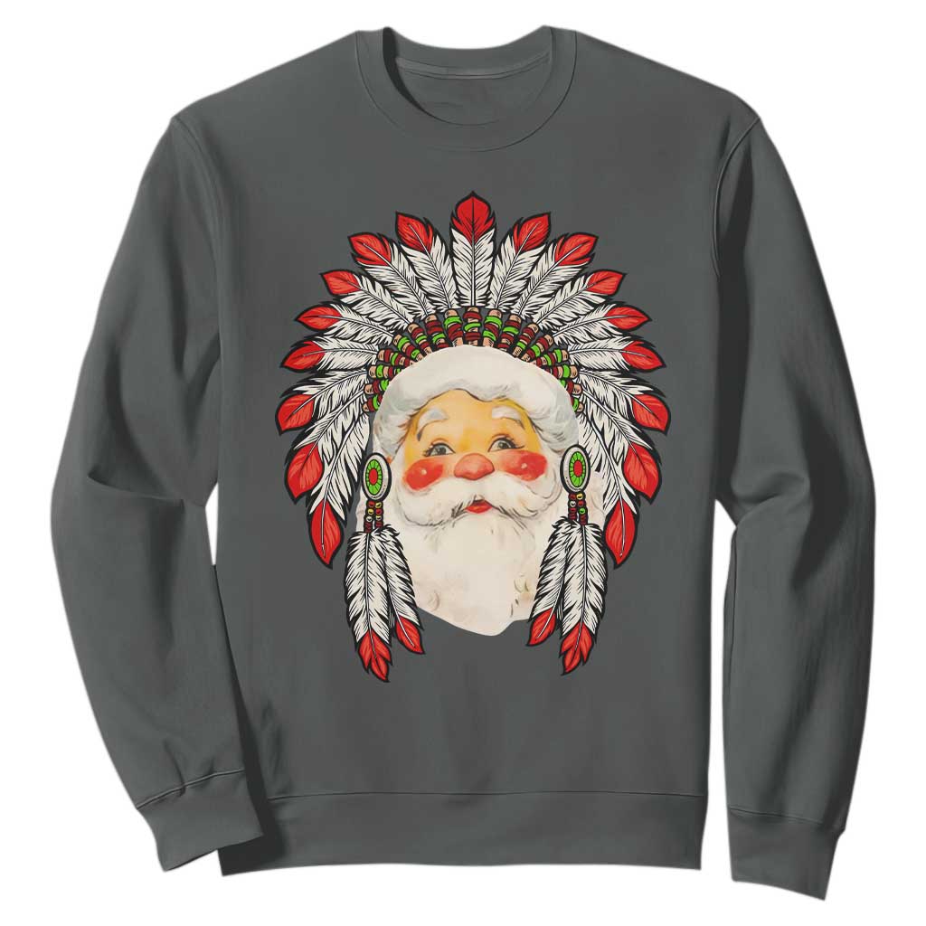 Funny Christmas Native American Indian Santa War Bonnet Sweatshirt TS11 Dark Heather Print Your Wear
