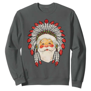 Funny Christmas Native American Indian Santa War Bonnet Sweatshirt TS11 Dark Heather Print Your Wear