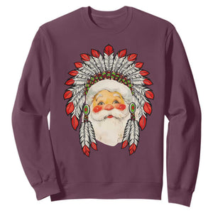 Funny Christmas Native American Indian Santa War Bonnet Sweatshirt TS11 Maroon Print Your Wear