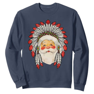 Funny Christmas Native American Indian Santa War Bonnet Sweatshirt TS11 Navy Print Your Wear