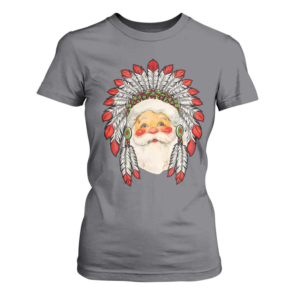 Funny Christmas Native American Indian Santa War Bonnet T Shirt For Women TS11 Charcoal Print Your Wear