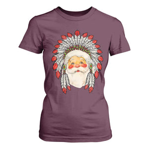 Funny Christmas Native American Indian Santa War Bonnet T Shirt For Women TS11 Maroon Print Your Wear