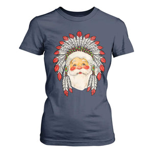 Funny Christmas Native American Indian Santa War Bonnet T Shirt For Women TS11 Navy Print Your Wear