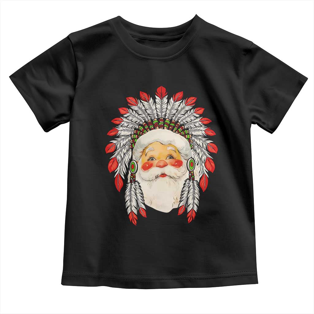 Funny Christmas Native American Indian Santa War Bonnet Toddler T Shirt TS11 Black Print Your Wear