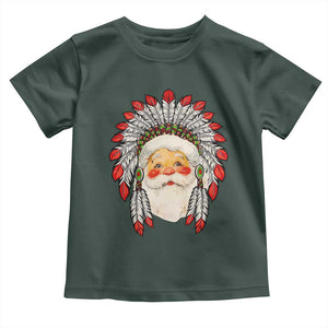 Funny Christmas Native American Indian Santa War Bonnet Toddler T Shirt TS11 Dark Forest Green Print Your Wear
