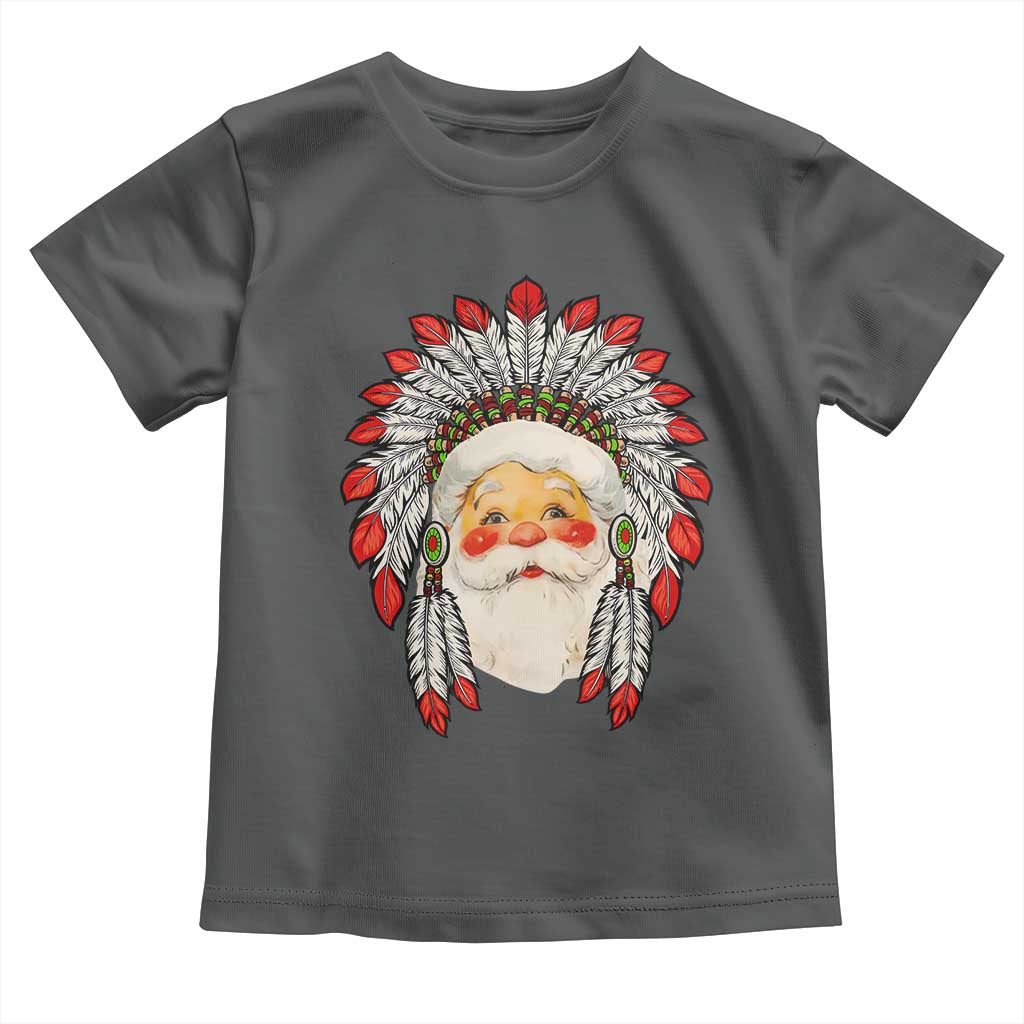Funny Christmas Native American Indian Santa War Bonnet Toddler T Shirt TS11 Dark Heather Print Your Wear