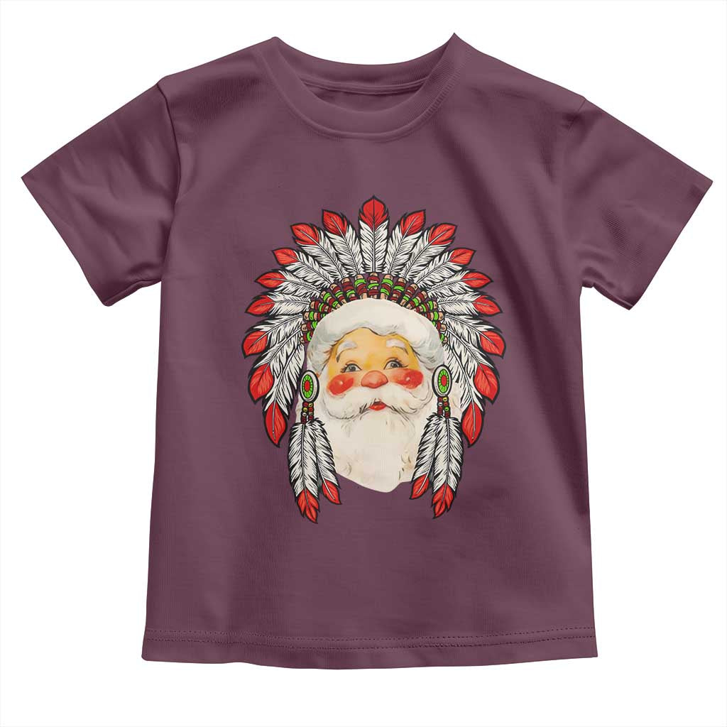 Funny Christmas Native American Indian Santa War Bonnet Toddler T Shirt TS11 Maroon Print Your Wear