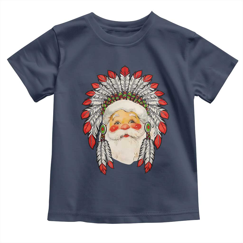 Funny Christmas Native American Indian Santa War Bonnet Toddler T Shirt TS11 Navy Print Your Wear