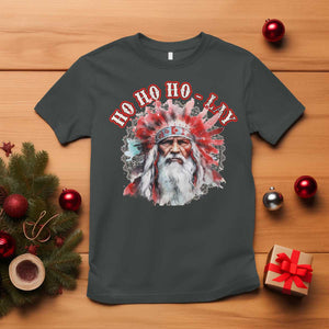 Funny Christmas Native American T Shirt Ho Ho Lay War Bonnet Santa Indian Tribes TS11 Dark Heather Print Your Wear