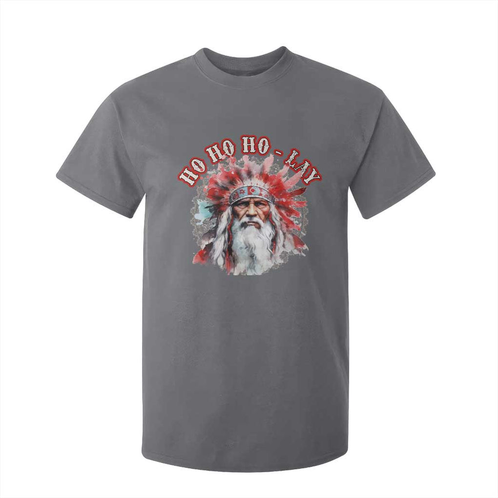 Funny Christmas Native American T Shirt For Kid Ho Ho Lay War Bonnet Santa Indian Tribes TS11 Charcoal Print Your Wear