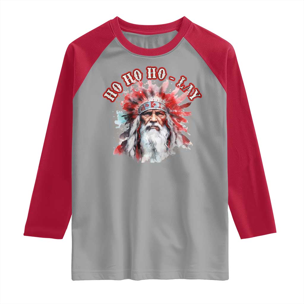 Funny Christmas Native American Raglan Shirt Ho Ho Lay War Bonnet Santa Indian Tribes TS11 Sport Gray Red Print Your Wear