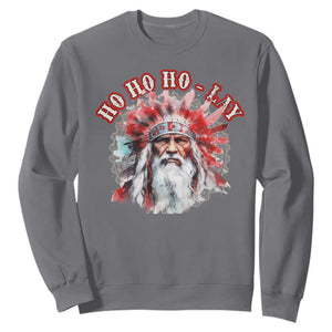 Funny Christmas Native American Sweatshirt Ho Ho Lay War Bonnet Santa Indian Tribes TS11 Charcoal Print Your Wear