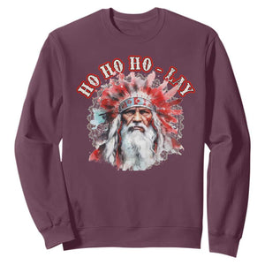 Funny Christmas Native American Sweatshirt Ho Ho Lay War Bonnet Santa Indian Tribes TS11 Maroon Print Your Wear