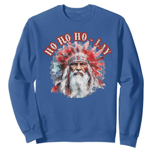 Funny Christmas Native American Sweatshirt Ho Ho Lay War Bonnet Santa Indian Tribes TS11 Royal Blue Print Your Wear