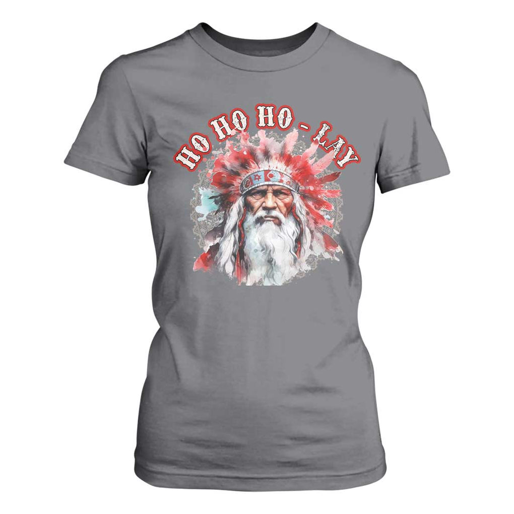 Funny Christmas Native American T Shirt For Women Ho Ho Lay War Bonnet Santa Indian Tribes TS11 Charcoal Print Your Wear