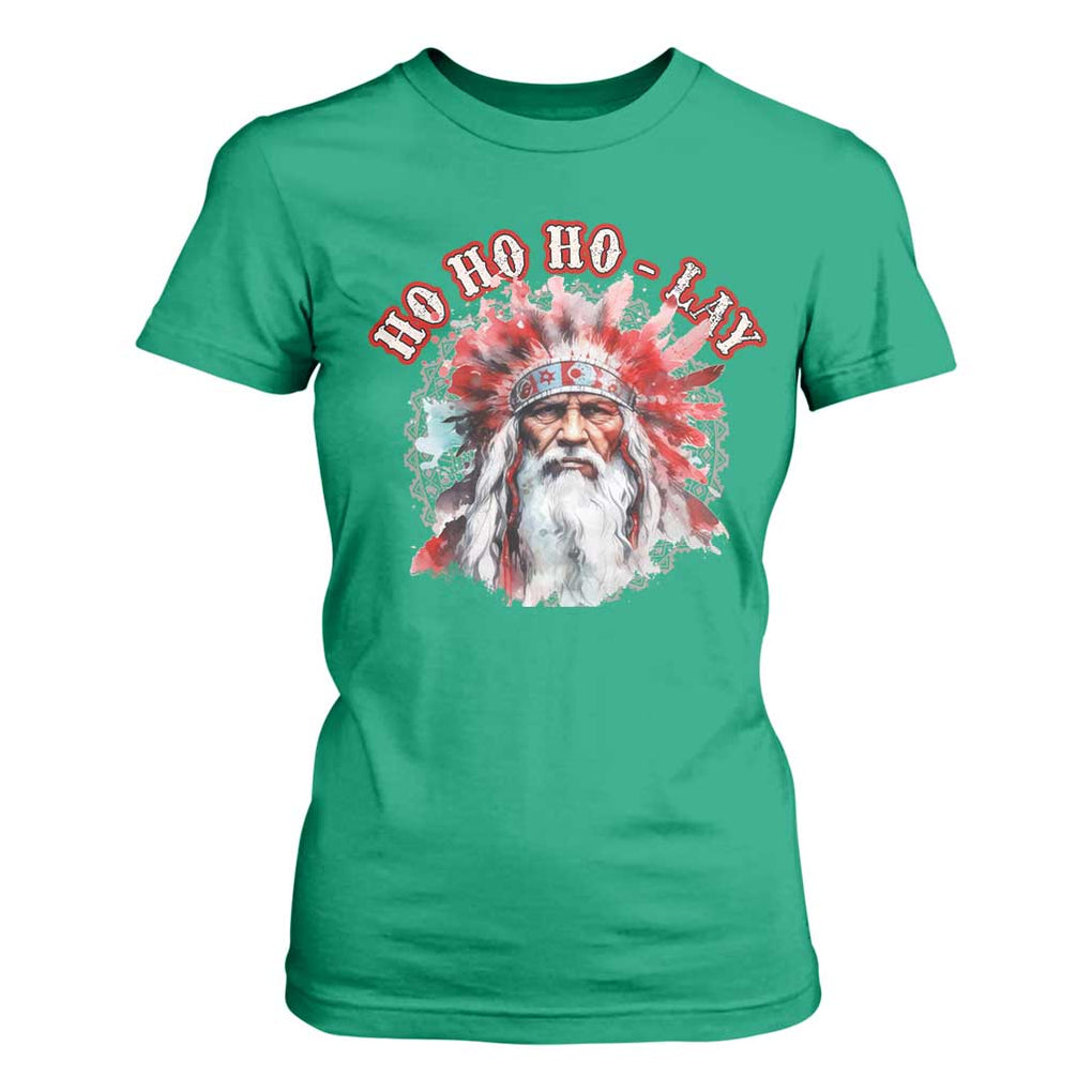 Funny Christmas Native American T Shirt For Women Ho Ho Lay War Bonnet Santa Indian Tribes TS11 Irish Green Print Your Wear