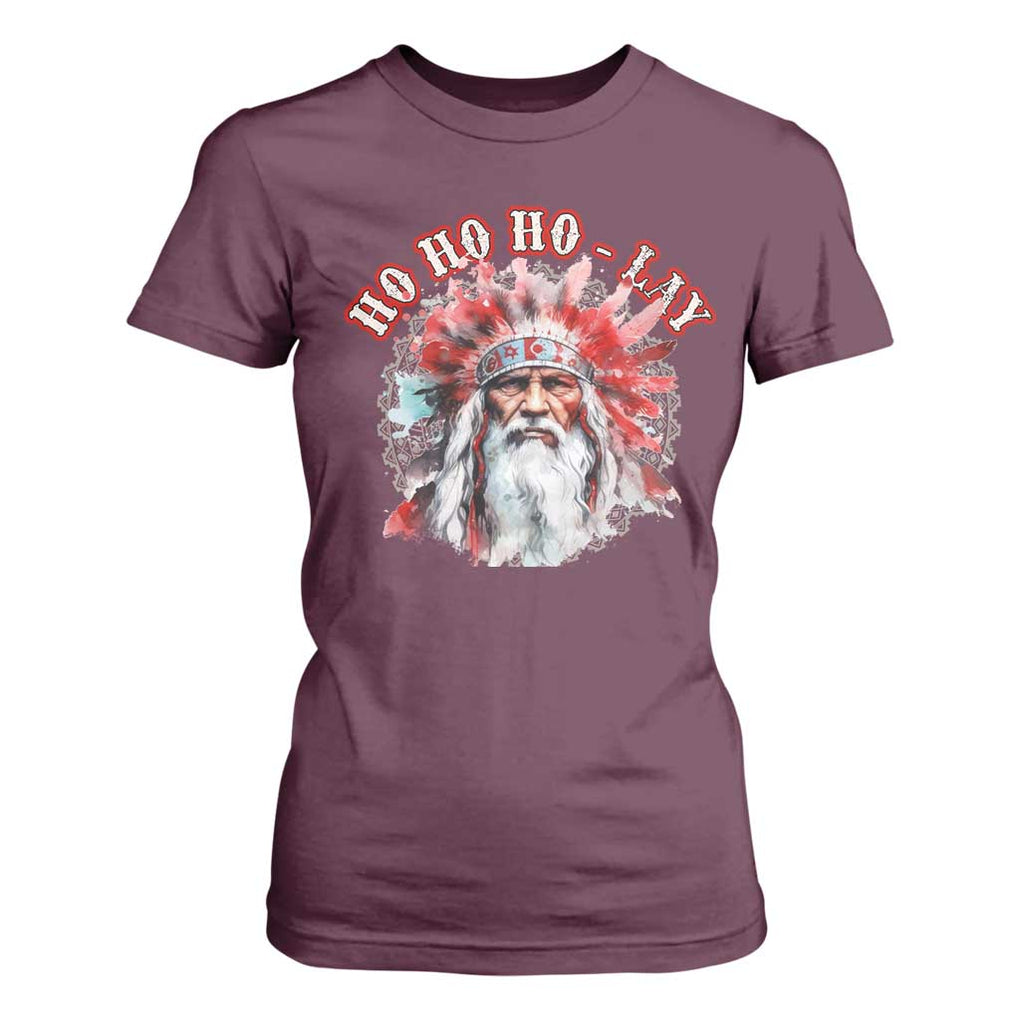 Funny Christmas Native American T Shirt For Women Ho Ho Lay War Bonnet Santa Indian Tribes TS11 Maroon Print Your Wear