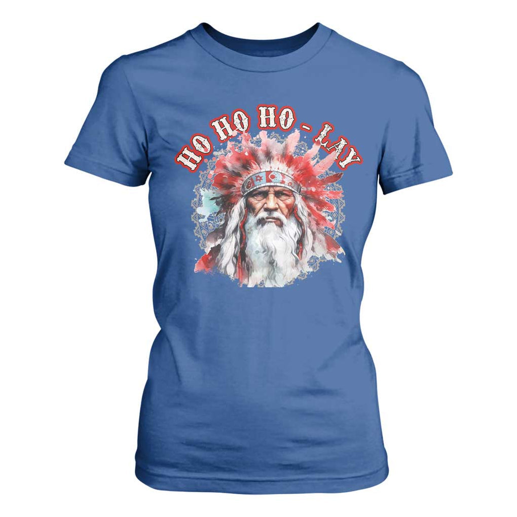 Funny Christmas Native American T Shirt For Women Ho Ho Lay War Bonnet Santa Indian Tribes TS11 Royal Blue Print Your Wear