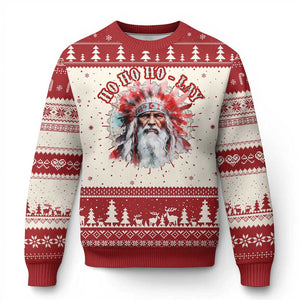Funny Christmas Native American Ugly Christmas Sweater Ho Ho Lay War Bonnet Santa Indian Tribes TS11 Red Print Your Wear