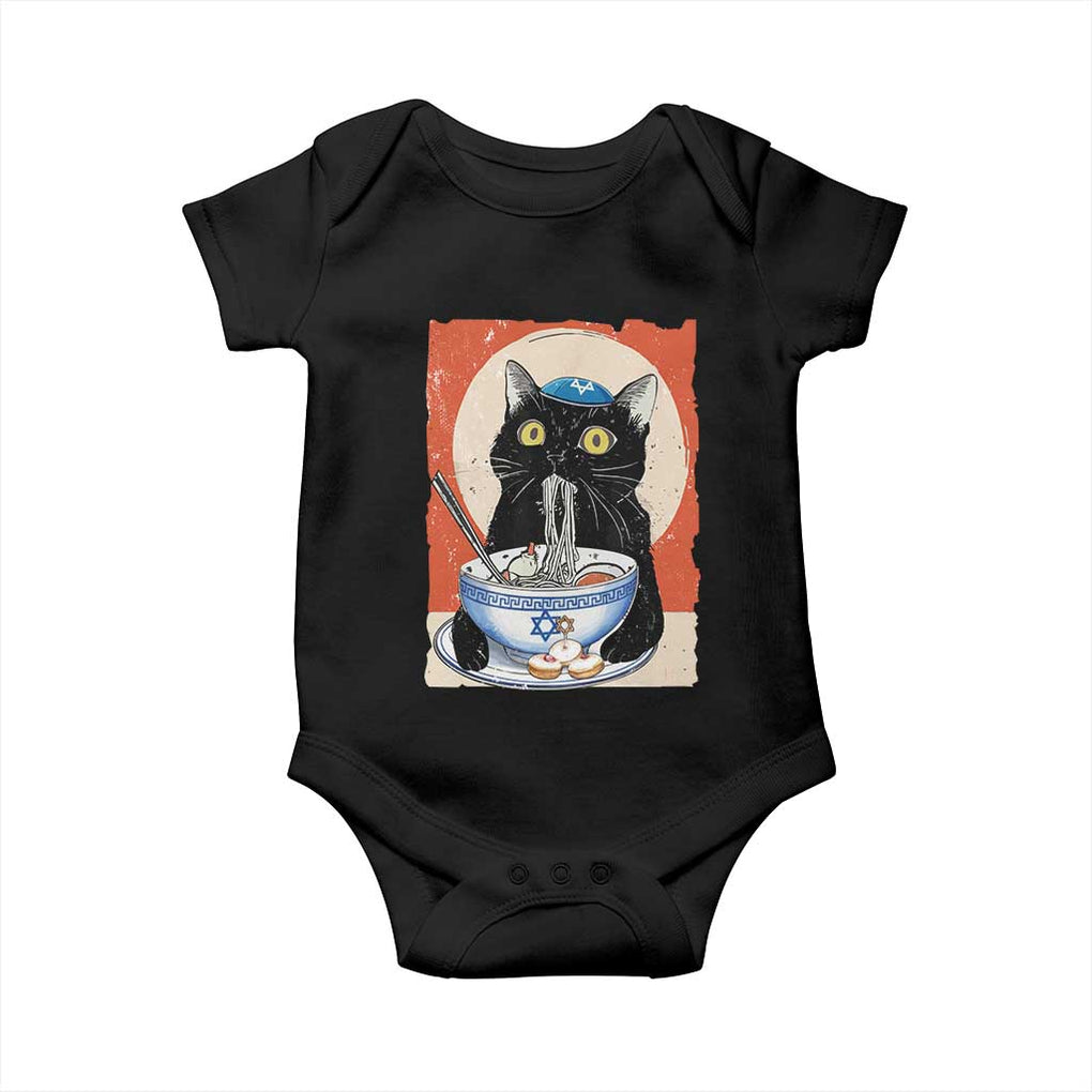 Funny Hanukkah Black Cat Eating Noodle Baby Onesie TS11 Black Print Your Wear
