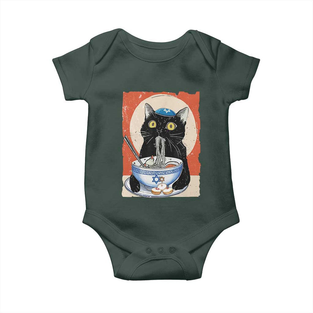 Funny Hanukkah Black Cat Eating Noodle Baby Onesie TS11 Print Your Wear