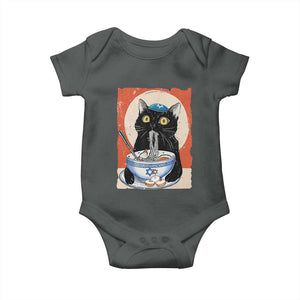 Funny Hanukkah Black Cat Eating Noodle Baby Onesie TS11 Dark Heather Print Your Wear