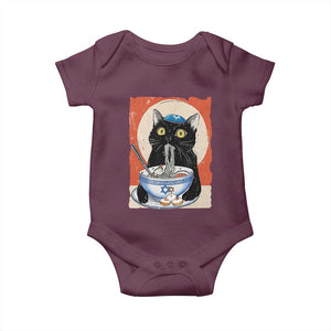 Funny Hanukkah Black Cat Eating Noodle Baby Onesie TS11 Maroon Print Your Wear
