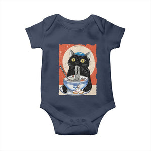 Funny Hanukkah Black Cat Eating Noodle Baby Onesie TS11 Navy Print Your Wear