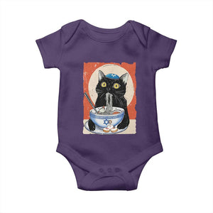 Funny Hanukkah Black Cat Eating Noodle Baby Onesie TS11 Purple Print Your Wear