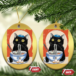 Funny Hanukkah Black Cat Eating Noodle Christmas Ornament TS11 Oval Gold Print Your Wear