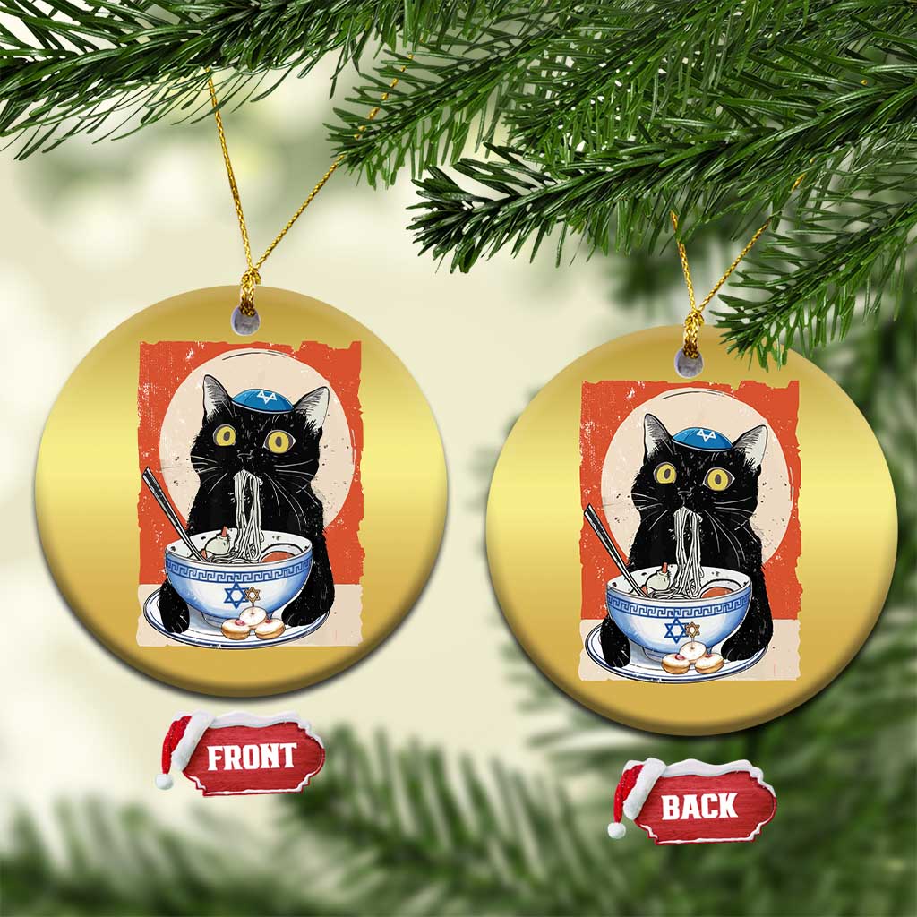 Funny Hanukkah Black Cat Eating Noodle Christmas Ornament TS11 Circle Gold Print Your Wear