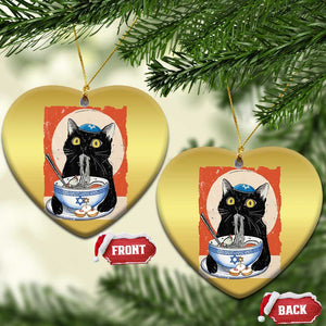 Funny Hanukkah Black Cat Eating Noodle Christmas Ornament TS11 Heart Gold Print Your Wear
