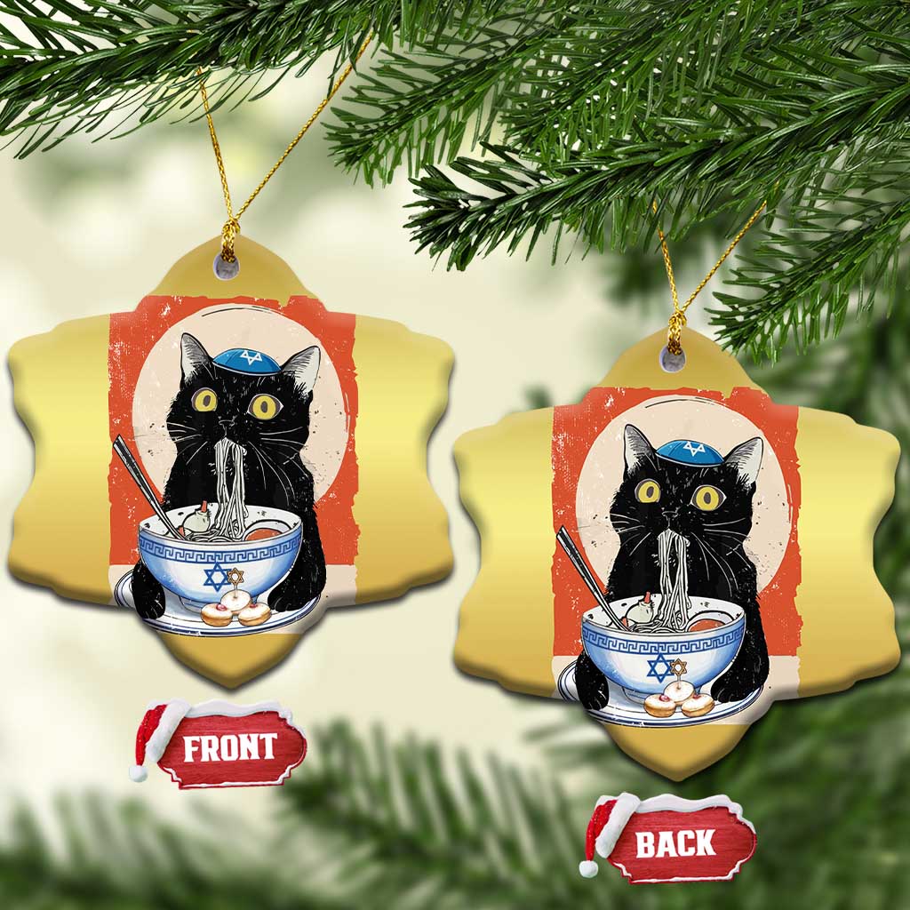 Funny Hanukkah Black Cat Eating Noodle Christmas Ornament TS11 Snow Flake Gold Print Your Wear