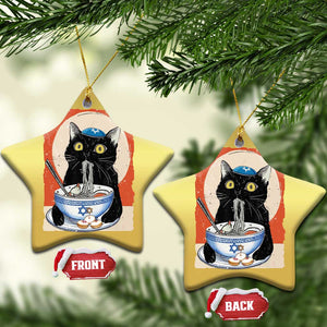Funny Hanukkah Black Cat Eating Noodle Christmas Ornament TS11 Star Gold Print Your Wear