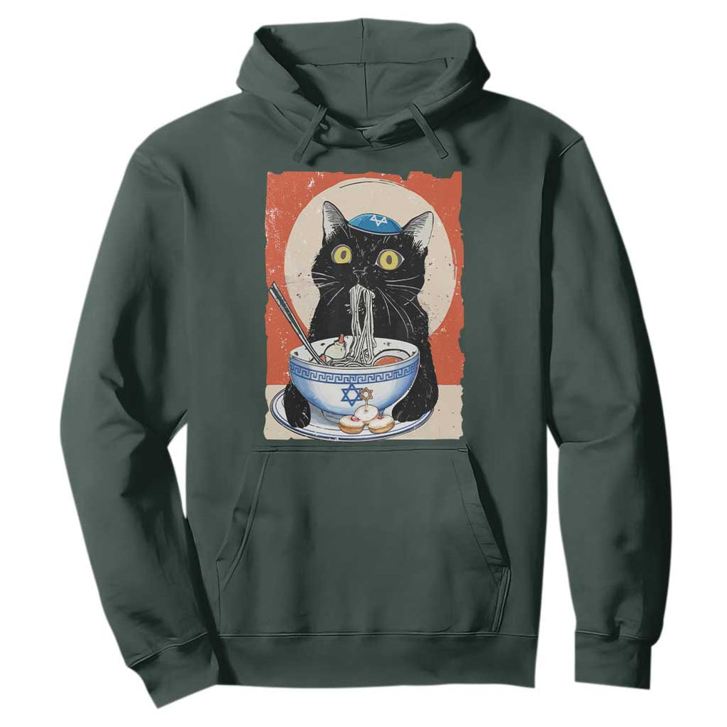 Funny Hanukkah Black Cat Eating Noodle Hoodie TS11 Dark Forest Green Print Your Wear