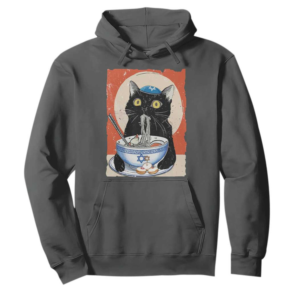 Funny Hanukkah Black Cat Eating Noodle Hoodie TS11 Dark Heather Print Your Wear