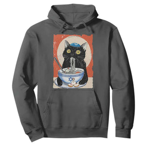 Funny Hanukkah Black Cat Eating Noodle Hoodie TS11 Dark Heather Print Your Wear