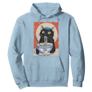 Funny Hanukkah Black Cat Eating Noodle Hoodie TS11 Light Blue Print Your Wear