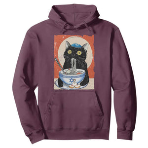 Funny Hanukkah Black Cat Eating Noodle Hoodie TS11 Maroon Print Your Wear