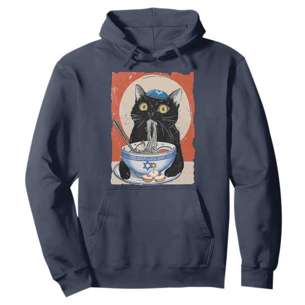 Funny Hanukkah Black Cat Eating Noodle Hoodie TS11 Navy Print Your Wear