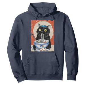 Funny Hanukkah Black Cat Eating Noodle Hoodie TS11 Navy Print Your Wear