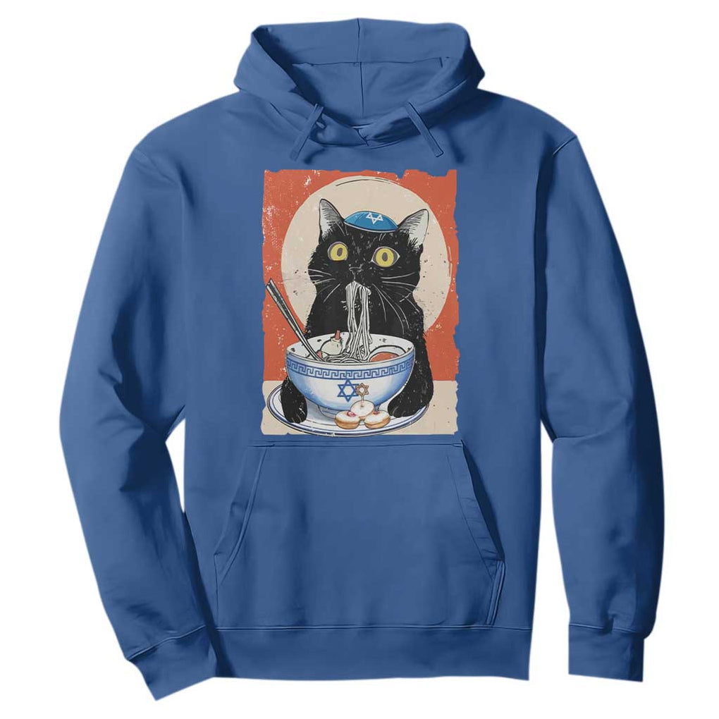 Funny Hanukkah Black Cat Eating Noodle Hoodie TS11 Royal Blue Print Your Wear