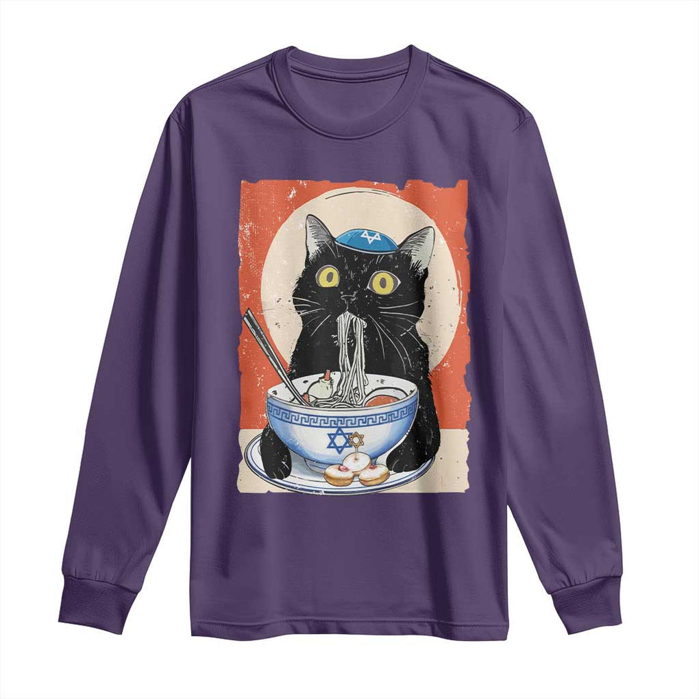 Funny Hanukkah Black Cat Eating Noodle Long Sleeve Shirt TS11 Purple Print Your Wear