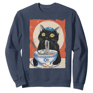 Funny Hanukkah Black Cat Eating Noodle Sweatshirt TS11 Navy Print Your Wear