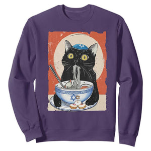 Funny Hanukkah Black Cat Eating Noodle Sweatshirt TS11 Purple Print Your Wear