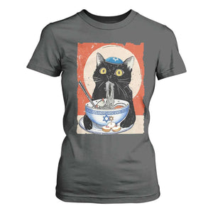 Funny Hanukkah Black Cat Eating Noodle T Shirt For Women TS11 Dark Heather Print Your Wear