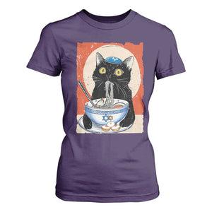 Funny Hanukkah Black Cat Eating Noodle T Shirt For Women TS11 Purple Print Your Wear