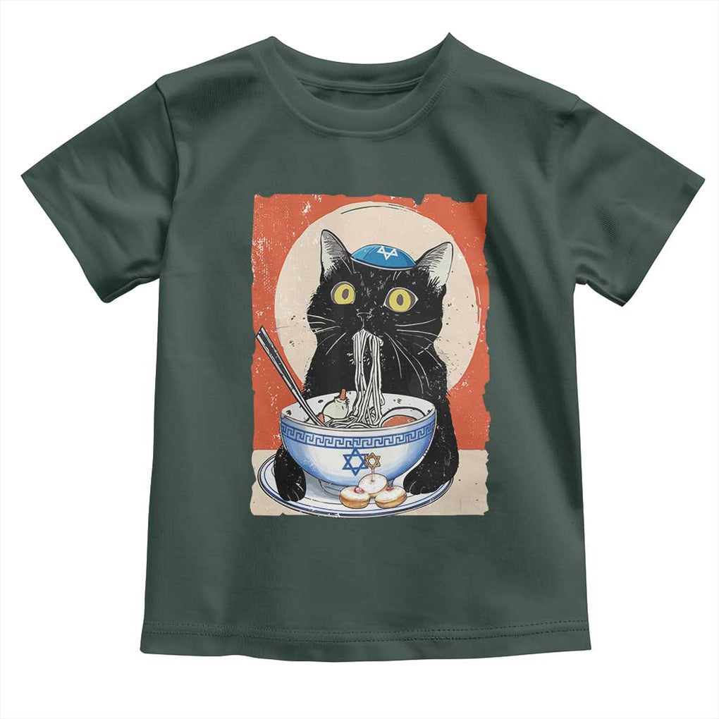 Funny Hanukkah Black Cat Eating Noodle Toddler T Shirt TS11 Dark Forest Green Print Your Wear