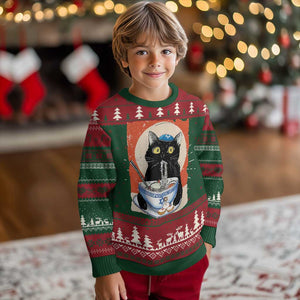 Funny Hanukkah Black Cat Eating Noodle Ugly Christmas Sweater TS11 Christmas Print Your Wear